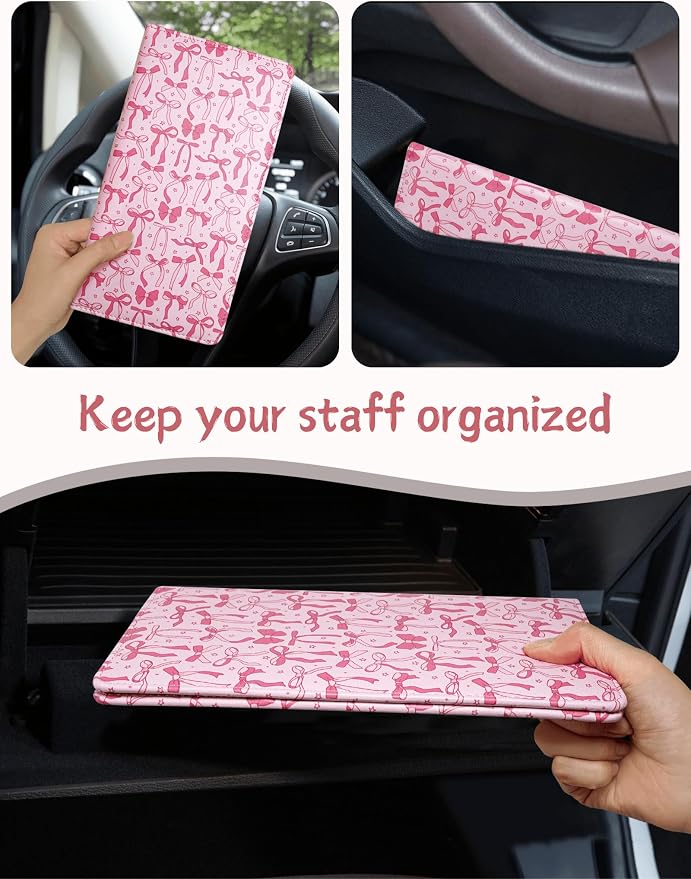 Mymazn Car Registration and Insurance Holder, PU Leather Glove Box Car Organizer with Magnetic Closure, Car Document Holder for Driver's License & Essential Documents (Pink)