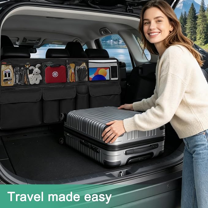 Hanging Car Trunk Organizer Fit For Toyota RAV4 Foldable Large Capacity 41.3x20 inch Backseat Trunk Organizers Storage, Car Accessories Interior, with Multi Pockets (Black)
