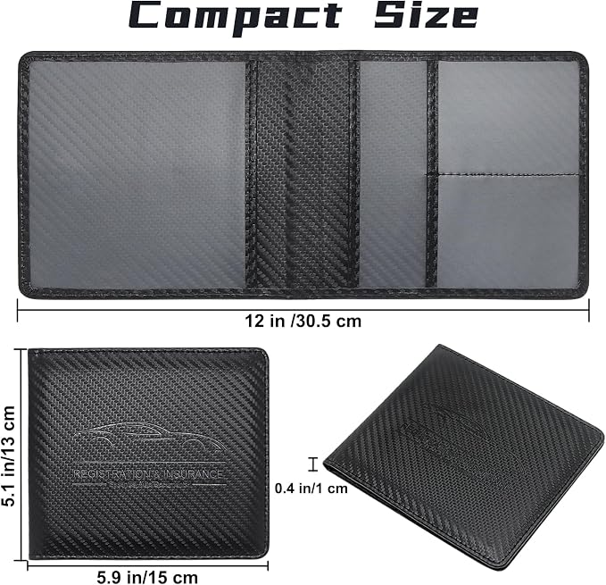 Car Registration and Insurance Holder, Premium Leather Insurance and Registration Holder,vehicle Glove Box Car Organizer, with Magnetic Shut for Cards, Driver License (Carbon Fiber Black-S)