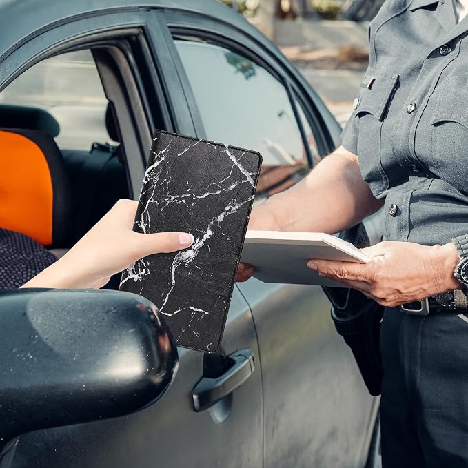 TILDOSAC 2Pack Leather Car Registration and Insurance Card Holder, Car Document Holder for Cards License with Magnetic Shut (Marble Black)