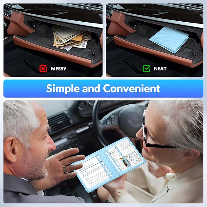Car Registration and Insurance Card Holder,Vehicle Glove Box Car Organizer,Accessories Case for Storing Driving Licences, Cards, Documents