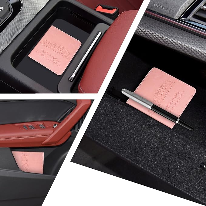 Registration and Insurance Card Holder, Vehicle Glove Box Car Organizer with Magnetic Closure, Interior Car Accessories for Documents, Cards, License Storage, 1-Pack Pink