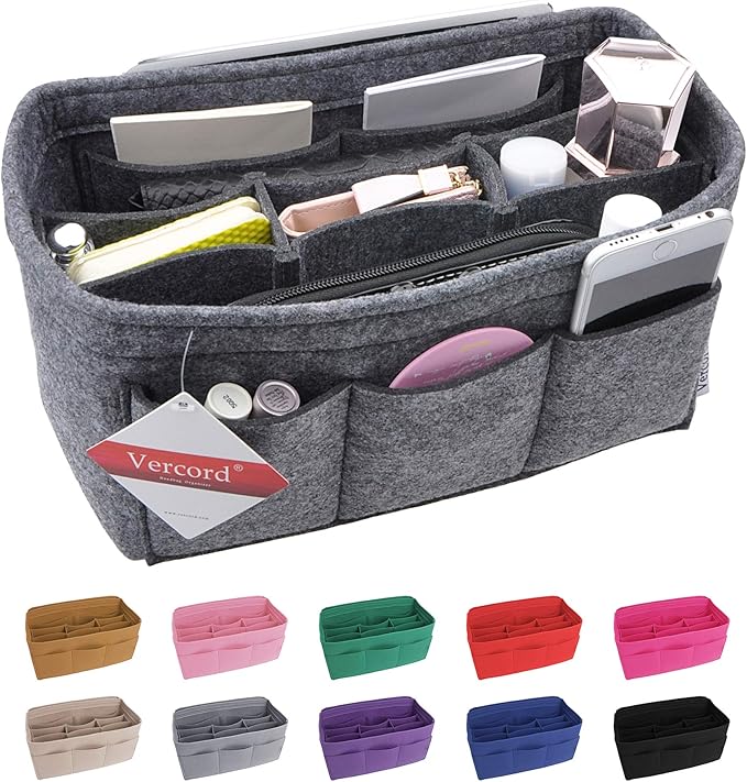 Vercord Felt Purse Organizer Handbag Insert Liner Shaper Bag in Bags for Speedy Neverfull Tote Grey Xlarge