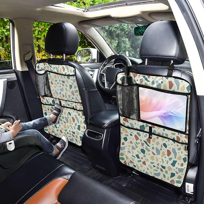 Terrazzo Green02 2 Pack Backseat Car Organizer with Storage Pockets Seat Back Organizers for Kids Kick Mats Backseat Protector Automotive