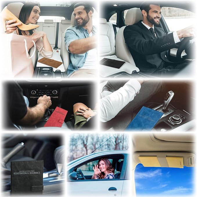 Auto Insurance and Registration Card Holder - Vehicle Glove Box Document Organizer - Car Essential Paperwork Holder for DMV, AAA, Contact Information Cards - Premium PU Leather Wallet Case - Orange
