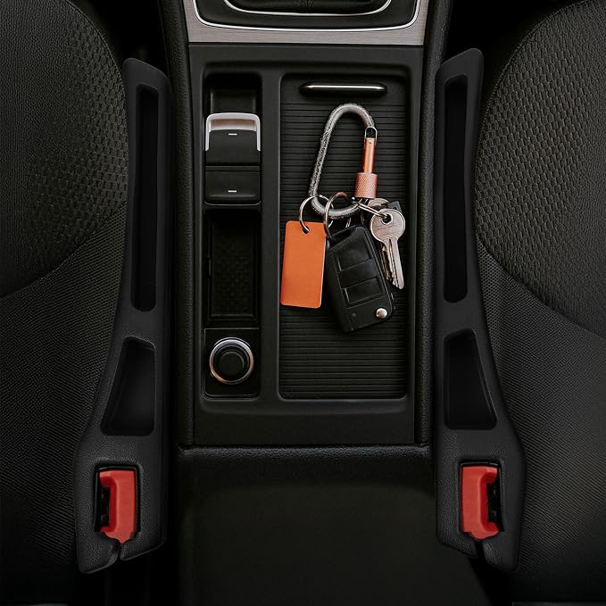 Hovom 2PCS Car Seat Gap Filler Organizer, Multi-purpose Automotive Seat Gap Storage Organizer for Key Phone Card, Auto Seats Crevice Filler Stop Things from Dropping, Car Accessories (Black)
