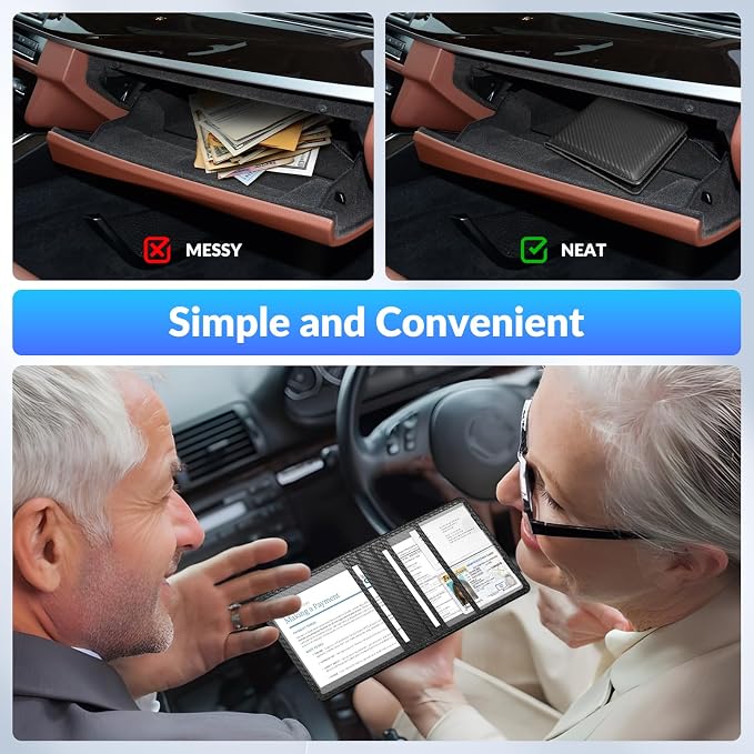 Car Registration and Insurance Card Holder,Vehicle Glove Box Car Organizer,Accessories Case for Storing Driving Licences, Cards, Documents