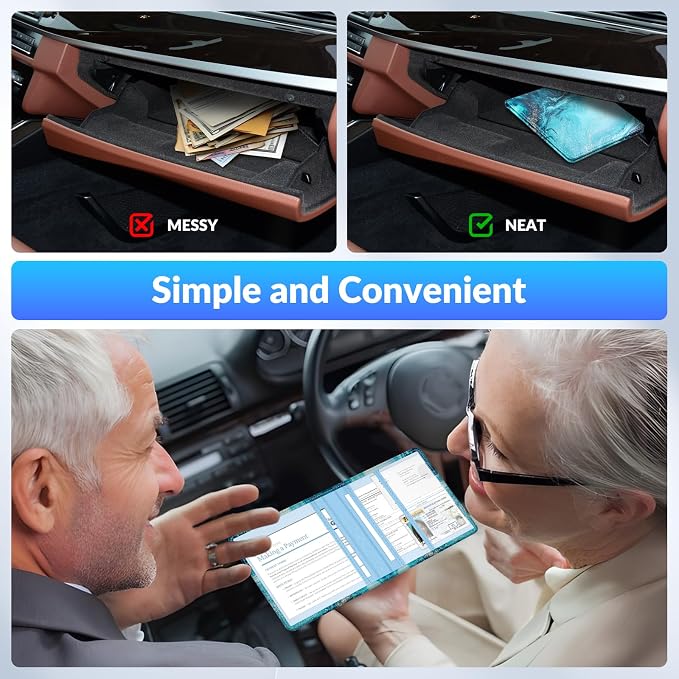Car Registration and Insurance Card Holder,Vehicle Glove Box Car Organizer,Accessories Case for Storing Driving Licences, Cards, Documents