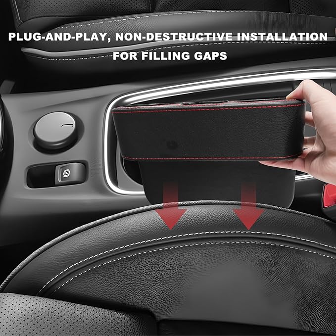 Car Seat Organizer Cup Drink Holder, Multifunctional Auto Console Side Organizer with 2 Cup Holders, Front Seat Gap Filler Interior Drink Holder Storage Box for Most Vehicles (Black)
