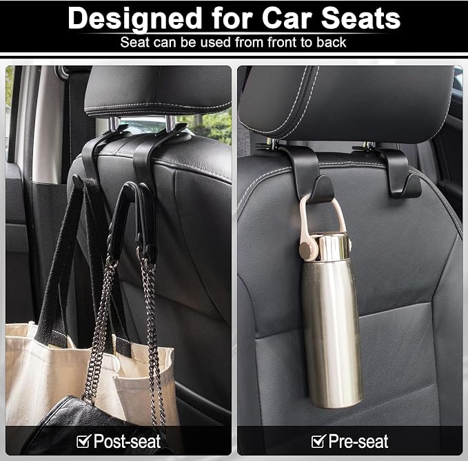 LivTee Car Seat Headrest Hook, Auto Seat Hook Hangers Storage Organizer Interior Accessories for Purse Coats Umbrellas Grocery Bags Handbag, 4-Pack