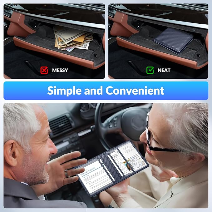 Car Registration and Insurance Card Holder,Vehicle Glove Box Car Organizer,Accessories Case for Storing Driving Licences, Cards, Documents