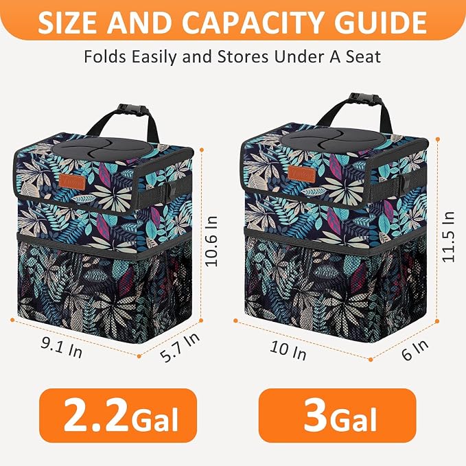 Vankor Car Trash Can for Car Cute, Bag Bin Hanging Waterproof Automotive Garbage Cans Leak Proof Vehicle Trash Can Colorful Leaves