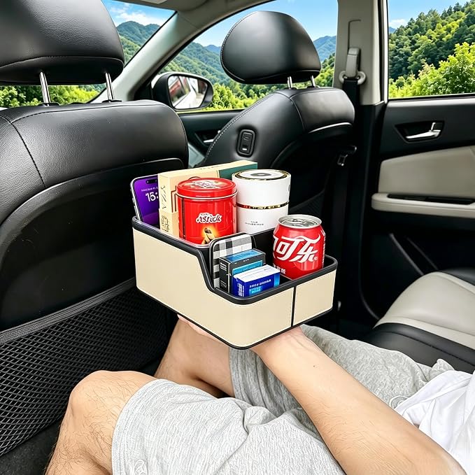Car Organizer Between Back Seat,Car Armrest Storage Box with Compartment,Multifunctional Front Seat Organizer,Center Console Cup Holder Tray,Car Seat Organizer with Non-slip Mat(Beige)