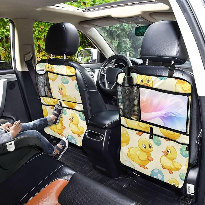 Light Yellow Duck Easter Egg 1 Pack Backseat Car Organizer with Storage Pockets Seat Back Organizers for Kids Kick Mats Backseat Protector Automotive