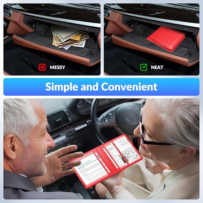 Car Registration and Insurance Card Holder,Vehicle Glove Box Car Organizer,Accessories Case for Storing Driving Licences, Cards, Documents