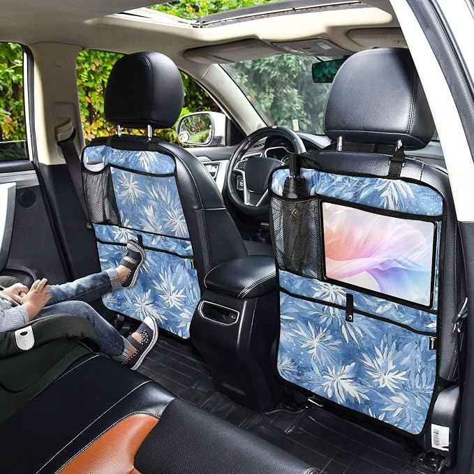 Blue Snowflake 2 Pack Backseat Car Organizer with Storage Pockets Seat Back Organizers for Kids Kick Mats Backseat Protector Automotive