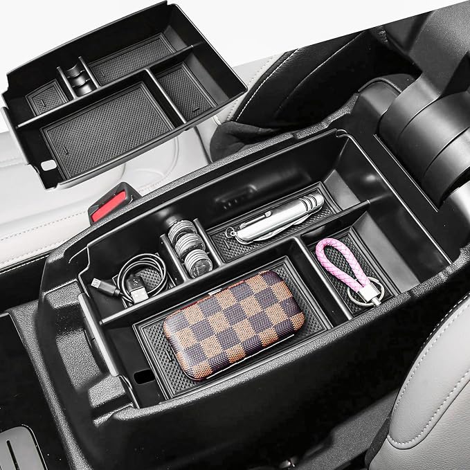 Center Console Organizer Tray Compatible with Ford Escape 2020-2024 2025 2026 and 2021-2024 2025 Bronco Sport CX430 4-Door (Not for U725 2-Door) Secondary Storage Armrest Box - Black