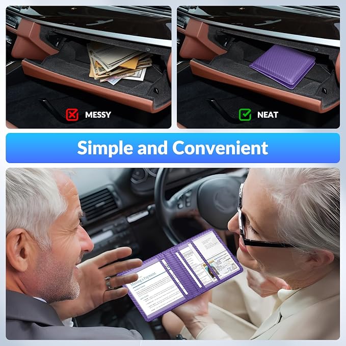 Car Registration and Insurance Card Holder,Vehicle Glove Box Car Organizer,Accessories Case for Storing Driving Licences, Cards, Documents