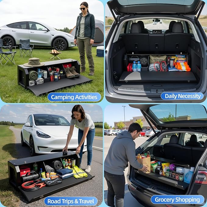 Trunk Organizer for SUV, Leather Car Organizers and Storage with lid & Sturdy Handle, Waterproof Hard Car Trunk Storage Box for Sedan, Travel, Grocery, Daily (Black, 37''*11.41''*12.5'')