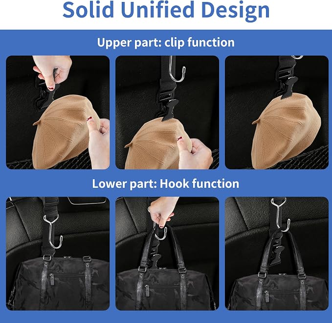 Car Seat Headrest Hooks, Adjustable Purse Hook for Car with Hat Clip, 100 LBS Heavy Duty Metal Headrest Hooks for Car to Hold Bags & Caps, Easy Install Backseat Organizer (4 Pack)