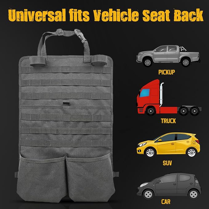 Tactical Car Seat Back Organizer, MOLLE Vehicle Seat Panel for Hunting Gear Storage, 1 Pack