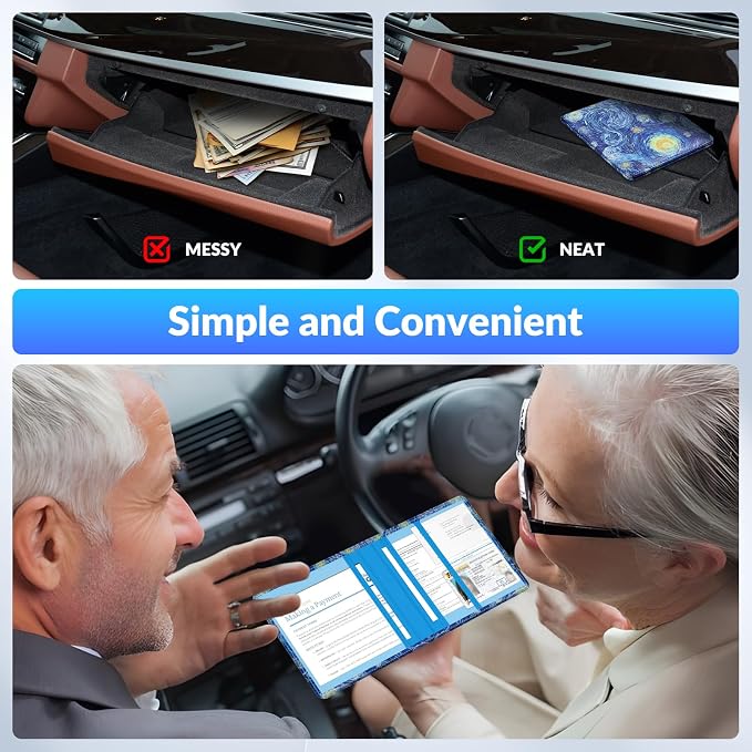 Car Registration and Insurance Card Holder,Vehicle Glove Box Car Organizer,Accessories Case for Storing Driving Licences, Cards, Documents