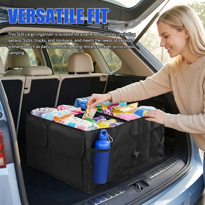 Collapsible Car Trunk Organizer, High-Capacity Trunk Organizer for SUV with Multiple Compartments, Universal Car Storage Organizers as Cars Storage Box for SUVs, Trucks