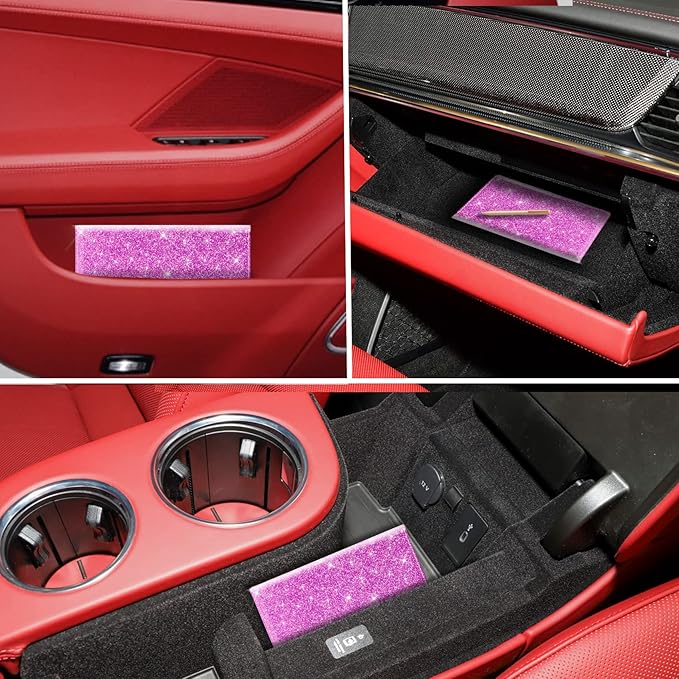 TOURSUIT Car Registration and Insurance Card Holder, Vehicle License Document Glove Box Compartment Organizer, Interior Car Accessories for Women Men (Glitter Purple)