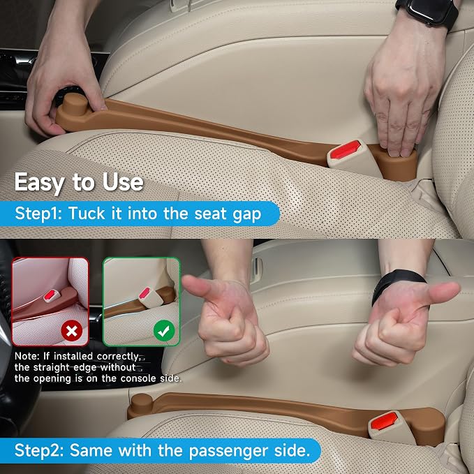 Car Seat Gap Filler Set of 2, 3IN1 Seat Side Gap Filler Plug with Storage Slot & Hook Function, Soft Foam Universal Fit Car SUV Truck Fill Gap Between Seats Console Organizer(Narrow Mocha Brown )