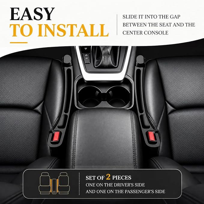 2 PCS Car Seat Gap Filler Compatible with Honda CR-V, HR-V, Pilot, Passport Accessories, Seat Gap Organizer with Emergency Glass Breaker & 1 Sunglasses Holder, Black