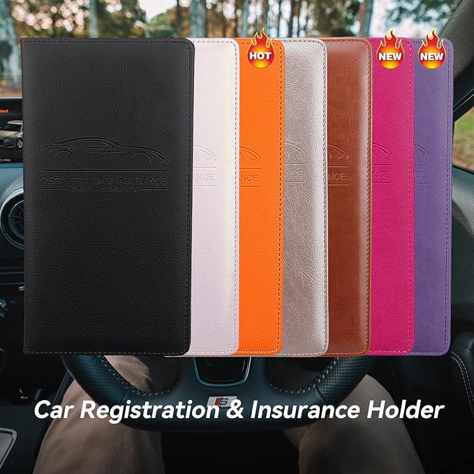 Car Registration and Insurance Holder, Premium Pu Leather Vehicle Glove Box Organizer - for Driver License, Cards & Essential Documents (L-Rose Gold)