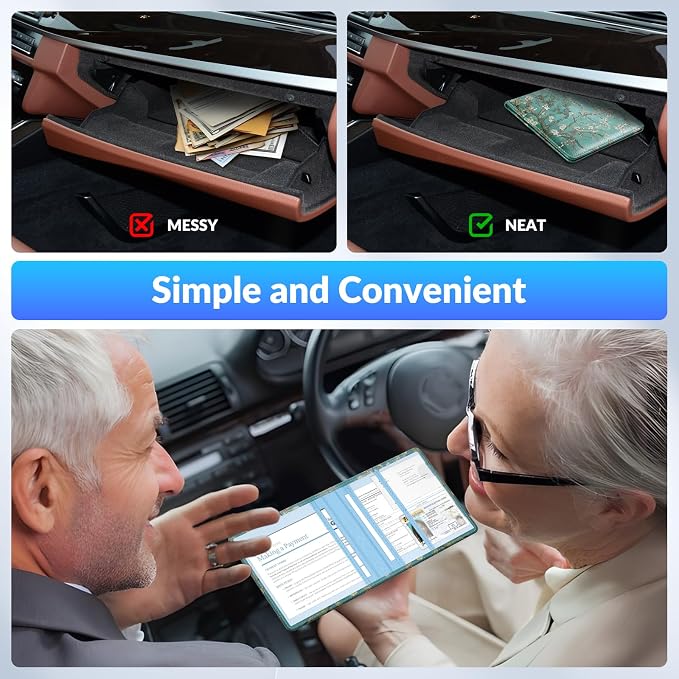 Car Registration and Insurance Card Holder,Vehicle Glove Box Car Organizer,Accessories Case for Storing Driving Licences, Cards, Documents