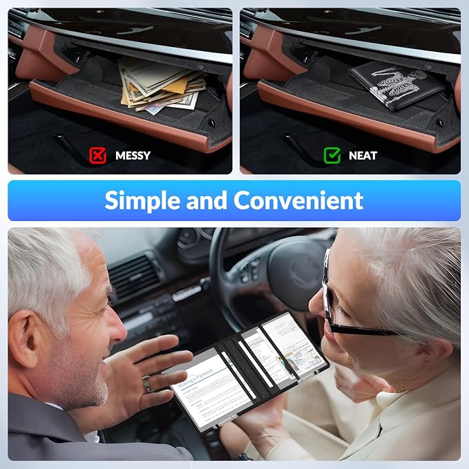 Car Registration and Insurance Card Holder,Vehicle Glove Box Car Organizer,Accessories Case for Storing Driving Licences, Cards, Documents