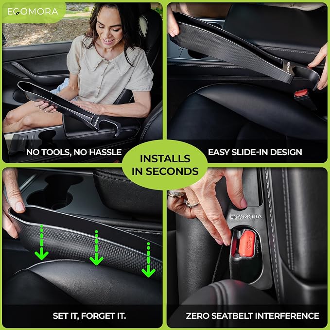 Car Seat Gap Filler organizer with Bonus interior Cleaning Brush- Universal in Between Seat Catcher for Cars,Trucks,SUV- Car Seat Gap Plug storage slot- Custom Seat Gapster- Car Seat Gap Filler Strip