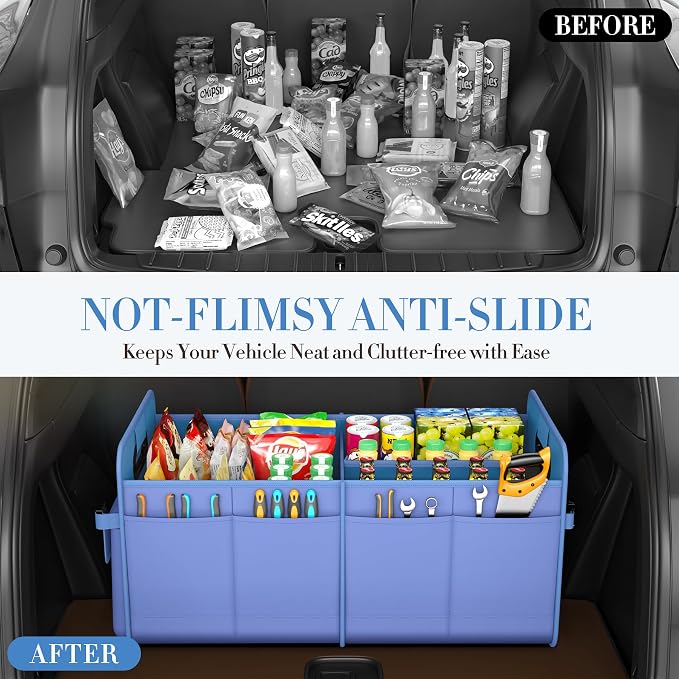 titiyiof Trunk Organizer For Suv & Sedan,Car Organizers and Storage, Waterproof Collapsible & Adjustable Straps,75L Sturdy Car Organization for Car Accessories, Tools,Sundries,2-3 Compartment(Blue)