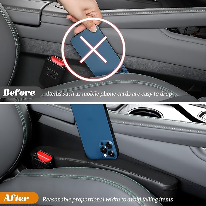 Car Seat Gap Filler, 2PCS Soft Foam Leather Vehicle Seat Crevice Blocker Stop Things from Dropping, Automotive No Drop Plug Guard Gap Stopper, Universal for Truck SUV RV (Black)