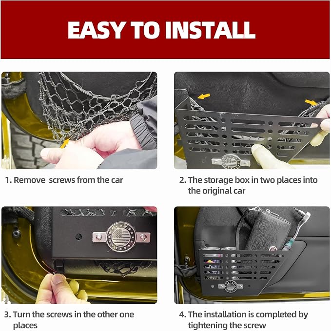 Metal Rear Door Storage Box for Jeep Wrangler JK JKU 4XE 2011-2018 & Gladiator JT 2011-2018 Interior Storage Expansion Door Storage Side Pockets Insert Organizer Accessories (2-Pcs)