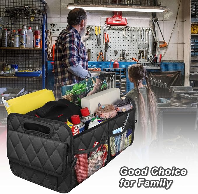 Deosk Car Trunk Organizer and Storage with Reinforced Handles, Waterproof Polyester Trunk Organizer for SUV, Minivan, Truck (Large, Black)
