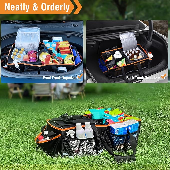 Rifachua Car Front Trunk Organizer with Cooler Bag Compatible with Tesla Model Y Model 3 2020-2026, Foldable Grocery Frunk Storage Bag Collapsible for Car SUV with Multi Compartment,Black