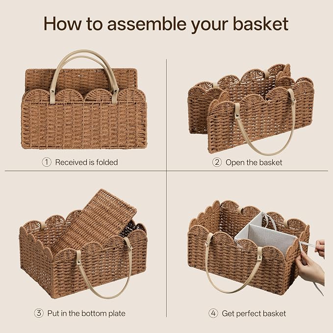 HBlife Large Baby Diaper Caddy, Paper Rope Storage Baskets Nursery Bin with Removable Divider, Portable Car Organizer for Diapers, Baby Shower Gifts, Newborn Essentials Must Haves