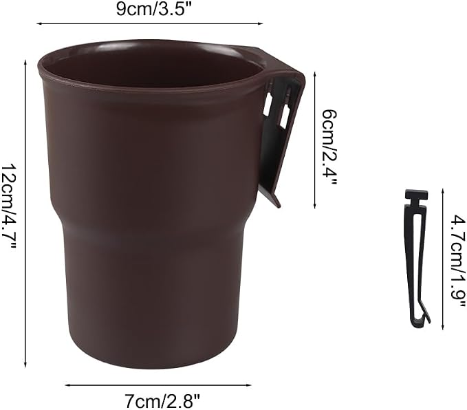 MiOYOOW Car Cup Holder Hook, Wear-Resistant Auto Drink Holder 3.54'' Caliber Window Door Cup Holder with Ventilation Clip for Coffee Water Bottles Key Coin Brown