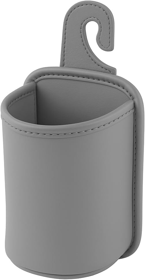 Large PU Leather Car Door Cup Holder Clip On or Hook Style Drink Holder Seat Side Hanging Storage Pocket for Water Bottle Coffee Cup Rear Back Seat Organizer (Hook, Gray)