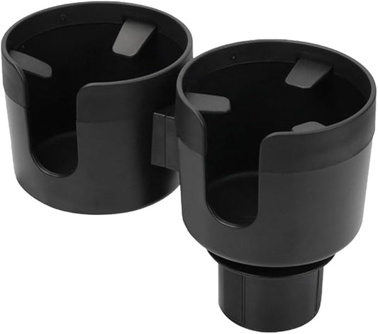 Car Double Cup Holder Extender, 2-in-1 Car Cup Holder Adapter with Adjustable Base, Universal Multifunctional Cup Holder Organizer for Beverage, Snack, Cup, Bottle Storage (Black)