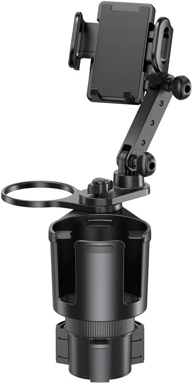 Car Phone Holder with Cup Holder Mount, 2 in 1 Universal Cup Holder Expander Adjustable Base with Phone Mount, Long Adjustable Arm with 360°Rotation Cup Holder ，Compatible with All Smartphones，Black