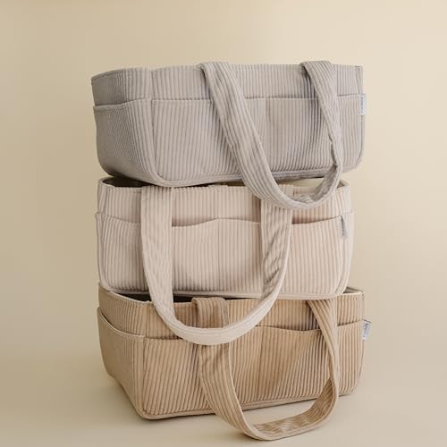 PUTSKA Baby Diaper Caddy Organizer for Changing Table – Stylish Nursery Storage Basket, Newborn Essentials, Baby Shower Gifts and Registry Must-Haves for Boy or Girl, Car Diaper Caddy, Corduroy Mocha