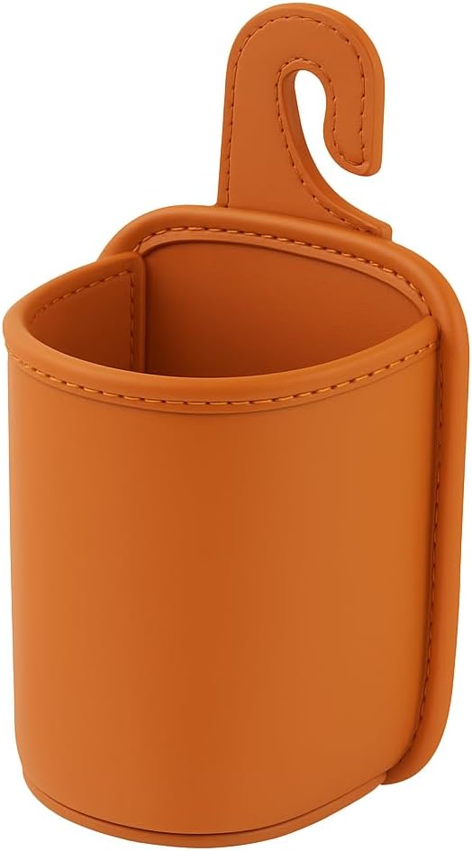 Large PU Leather Car Door Cup Holder Clip On or Hook Style Drink Holder Seat Side Hanging Storage Pocket for Water Bottle Coffee Cup Rear Back Seat Organizer (Hook, Caramel)