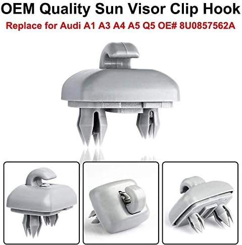 2Pieces Inner Sun Visor Hook Clip Bracket, Plastic Sun Visor Clip Hanger Hook Fit for Audi A1 A3 A4L A5 A6L A7 Q3 Q5 Q7 TT 8E0857563A 8U0857562A