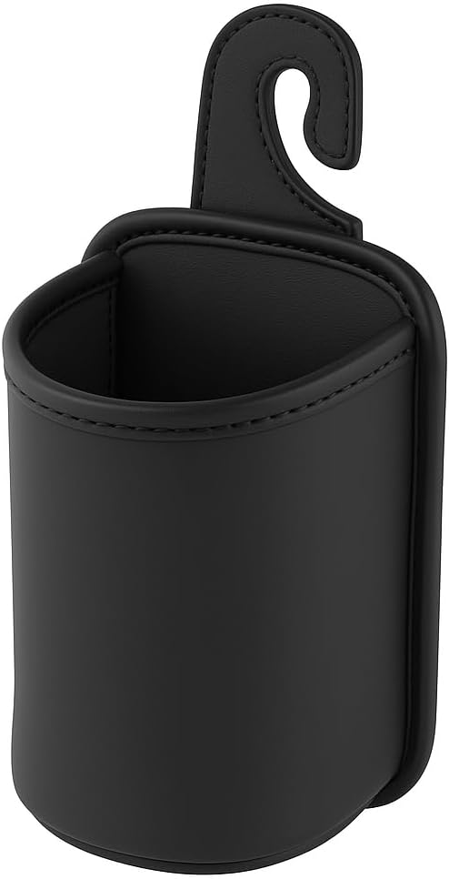 Large PU Leather Car Door Cup Holder Clip On or Hook Style Drink Holder Seat Side Hanging Storage Pocket for Water Bottle Coffee Cup Rear Back Seat Organizer (Hook, Black)