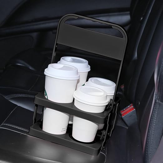 Bodaon 4 Cup Drink Carrier with Handle, Plastic Cup Carriers for Drinks, Drink Holder for Car, Take Out Delivery Drivers Accessories, Portable Foldable Reusable Mobile, Use for Food Delivery Bag