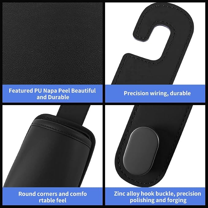 2-Pack Car Seat Back Cup Holder Organizer, Black | Faux Leather, With Hooks, Universal Backseat Storage, For Drinks, Bottles & Travel Accessories